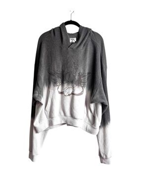 Boys Lie Gray to White Ombre Knit Hoodie with Graphic